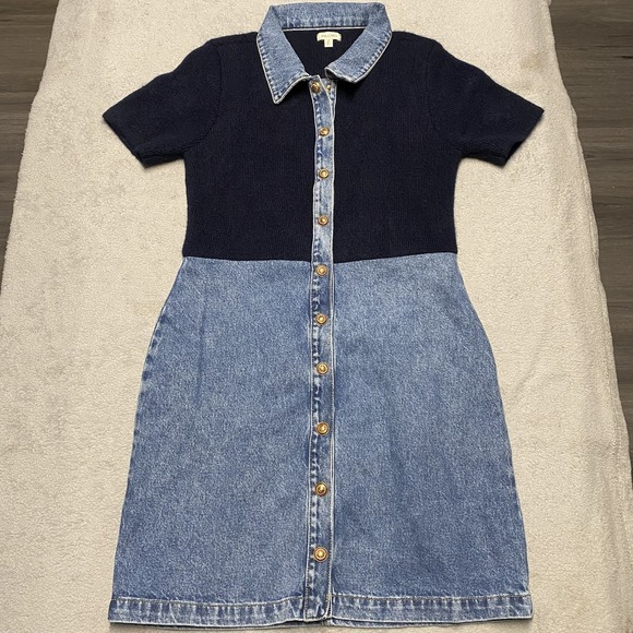 Pilcro Dresses & Skirts - Pilcro Anthropologie Denim Sweater Shirt Dress Medium Blue Snap Button Academia